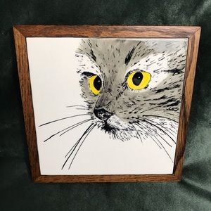 Cat Trivet Tile Vintage Sierra Windsong Susan Lilly Hand Painted 1988 White